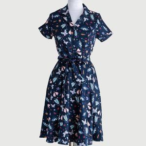 Eva Rose Navy Bug Print T-Shirt Fit & Flare Dress With Pockets